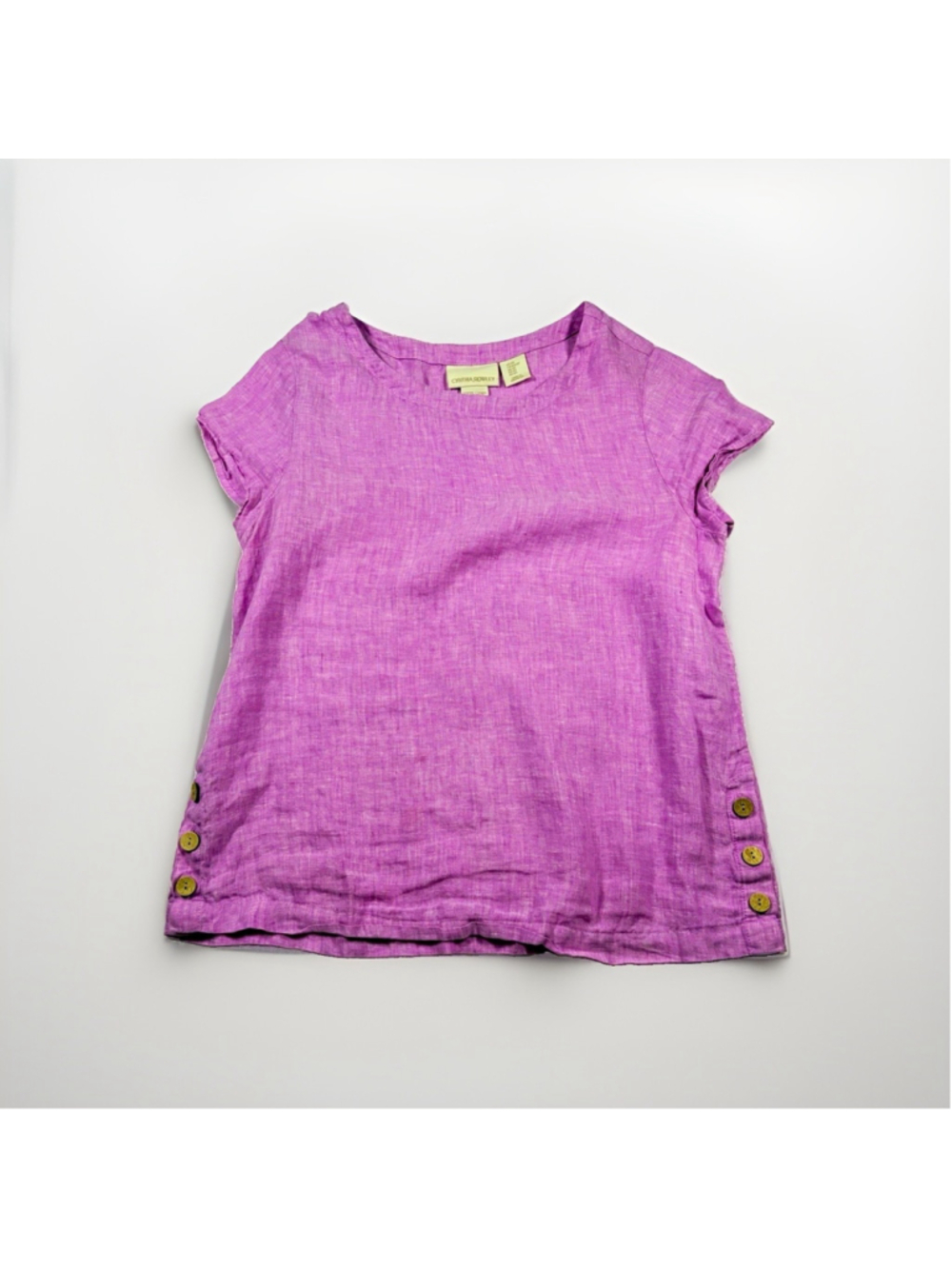 Cynthia Rowley Purple 100% Linen Solid Woven Round Neck Short Sleeve Top XS